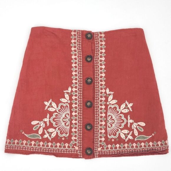 Francescas Denna Mini Skirt Women Small Floral Embroidery Rayon Linen Fairycore - Picture 1 of 12